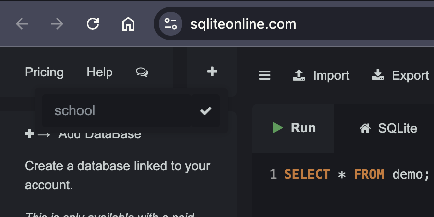 Database now named "school"